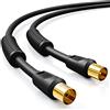 deleyCON 7,5m Cavo Antenna TV (Connettore IEC a Accoppiatore IEC) Coassiale HDTV Schermatura 4x 2x Filtro Ferrite Antidisturbo DVB-T DVB-T2 Radio DAB - Nero