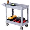 VEVOR Carrello di Servizio Portata 250 kg 2 Ripiani Ruote Girevoli a 360°, Carrello da Officina, 2 Ruote con Freno, Struttura in Plastica Resistente con Vassoio Comodo, per Garage e Magazzino, Grigio