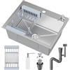 VELPAX Lavandino Cucina,Lavello cucina in acciaio inox 68x45cm,da incasso e sottotop con filtro a cestello,sifone e Set di Drenaggio