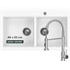 empiria SINK QUALITY Lavello di qualità empiria SINK QUALITY doppio bianco con rubinetto, lavello in granito doppio bacino 86x50 cm, doppio lavello con sifone e impregnante, lavello da cucina a 2 vasche per mobile sotto