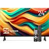 TELE System TS24LS15 TV 24'' Ready con DVB-T2/S2 HEVC 10bit, Compatibile CAM tivùsat, USB Media Player, TV Pause, Hotel Mode, Doppio Telecomando (Standard + Easy), LED 24 Pollici per Casa, Hotel e B&B