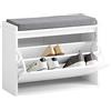 SoBuy Panca Scarpiera Ingresso - Scarpiera Salvaspazio Slim in Legno, Panca Contenitore per 4-6 Paia di Scarpe, 155kg di Carico, Bianco, 62x26x46cm, FSR98-W