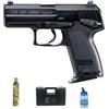 ECOMMUR Pistola Airsoft HK USP Compact Gas (calibro 6 mm) | Pistola a sfere in PVC + bombola di Green Gas + valigetta + biberon (potenza: 1 joule)