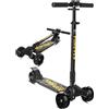 Generic Mobility - Monopattino a 3 ruote, pieghevole, con rotella flash, pedale antiscivolo (giallo)