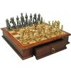 Italfama Camelot Set Scacchi Metallo Oro Argento Scacchiera Mogano con Cassetto