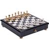 Italfama Set Scacchi Ottone Dorato/Argentato Scacchiera Legno Cassetto 32cm