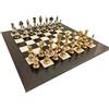Italfama Set Scacchi In Ottone Dorato Argento Con Pedana In Legno Grigio 51cm