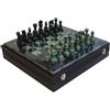 Italfama Set Scacchi Marmo Verde Nero 30cm Onice Con Custodia In Vera Pelle
