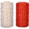 jijAcraft 200M Spago di Cotone con Cordino d'oro Corda di Cotone 2mm Cordoncino da Regalo Rosso e Bianco per Natale, Confezioni Regalo, Decorazioni Fai-da-Te