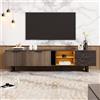 Gelukueub Mobile TV da 200 cm con effetto marmo nero, porte in legno scuro, illuminazione a LED regolabile, due ante e due cassetti, adatto per robot aspirapolvere