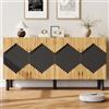 DACHETOU Credenza moderna con motivo a rombi, 2 ante, colore legno + nero, 140 x 40 x 70 cm, armadietti, truciolato, MDF, portata 50 kg