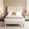Blishom Struttura Letto Matrimoniale 120 x 200 cm,Letto Imbottito con Testiera Imbottita Regolabile, Doghe in Legno, Piattaforma Robusta,Moderno,Beige