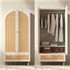 Terahanda Armadio guardaroba con 2 ante e rattan, stile rustico, bianco con grande cassetto, ripiani regolabili in altezza e asta appendiabiti, con chiusura antiribaltamento, 180 x 85 x 52 cm (altezza