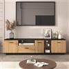 SACOOL Mobile TV color legno + dimensioni con cassetto, porte aperte, mobili TV in vetro, pannello basso, 15 luci LED.
