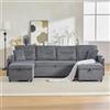 Trdlpyn Divano in Velluto a 4 posti 272x136x86, Divano Angolare a Forma di U con 2 Chaise Longue, Porte USB e Portabicchieri, Vani Contenitore, Divano Letto con Letto Estraibile Imbottito,Nero carbone