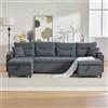 Trdlpyn Divano in Velluto a 4 posti 272x136x86, Divano Angolare a Forma di U con 2 Chaise Longue, Porte USB e Portabicchieri, Vani Contenitore, Divano Letto con Letto Estraibile Imbottito,grigio scuro