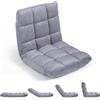 RELAX4LIFE Sedia da Terra Imbottita, Poltrona Pieghevole, Schienale Regolabile a 14 Livelli, Cuscino da Pavimento con Fodera in Peluche e Struttura in Acciaio, per Yoga, Meditazione (Grigio)