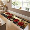 Siunwdiy Tappeto Passatoia Cucina 60 x 300 cm Antiscivolo Lavabile con Disegno Fiori, Moderno per Ingresso, Corridoio, Soggiorno,Rosso, Oro e Nero,Modello 3D di Rosa Rossa