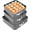 TIANLIN Set da 3 Tortiere Apribili con Cerniera Quadrati - Misure 24/26/28 cm - Acciaio al Carbonio con Rivestimento Antiaderente - Fondo a Tenuta Stagna - Resistente Fino a 230°C - per Torte, Pizza