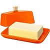 Flexzion Portaburro europeo in ceramica arancione con coperchio per piano di lavoro (17,8 cm), ampio 2 bastoncini doppio porta burro per bancone, contenitore per crema di formaggio