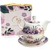 VETOLAKA Teiera in ceramica: set da tè per un set, creativo con tazza e piattino, salvaspazio, per tè Afternoon
