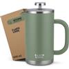Campo Libre.® GIORGIO - French Press in Acciaio Inossidabile, Doppia Parete Isolata - Caffettiera Francese con Filtro di Ricambio - Lavabile in Lavastoviglie - Verde, 600ml