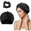 QKEPCY Cuffia Seta Capelli Notte Bonnet Seta per Ricci Cuffia Doccia Donna Protezione Capelli Notturna Ampia Elastica Morbida Traspirante(Nero)
