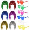 GWAWG Tinsel Wig,6 x parrucca in metallo lucido e occhiali al neon,Colorato ghirlanda parrucca per Natale, Halloween, sera single Cosplay