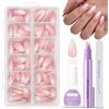 MrCuvaryas 120 unghie finte francesi a mandorla, copertura completa, per unghie in gel, colore bianco e rosa, set di unghie finte con colla, unghie acriliche da incollare, per donne (rosa lunga mandorla)