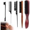 DAHAIHLAN Spazzola Setole Cinghiale, 5 Pezzi Spazzola per Coda Tirata, Setole Morbide | Set Spazzole Capelli per Capelli Lisci Ricci e Barba (Uomo e Donna)