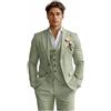 Diaryan Completo da Uomo in Lino, 3 Pezzi, Slim Fit, per Spiaggia, Matrimonio, Formale, Lavoro, Sposo, Ballo Scolastico, Set di Abiti, Verde Salvia., M