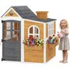AIYAPLAY Casetta per bambini in legno per esterno, casa per bambini per esterno/interno con porta, finestre, 3 fioriere, resistente agli agenti atmosferici, casetta da gioco per 3-6 anni