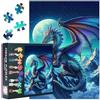 TISHIRON Puzzle per adulti, 1000 pezzi, motivo: drago blu, luce di luna, cielo notturno, stelle montagne, nuvole, paesaggio, gioco di famiglia, 70 x 50 cm