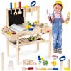 mamabrum Banco da Lavoro in Legno per Bambini - Set Attrezzi Giocattolo Montessori con Cassetta Attrezzi, Trapano e Accessori - Gioco Educativo da 1 Anno in su