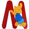 CARTOON Lettere in legno colorate con orsetto lettera M adesiva 8 cm decorazione