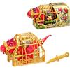 TREASURE X - TX Dino Dissection, un disosauro T-Rex Rosso da 15 cm per sezionare, in Gabbia con un pupazzo e Accessori, con una sorpresa all'interno, 8 diversi tesori, Famosa (TRR45000)