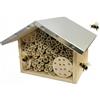 Relaxdays Hotel per api, legno, tetto metallico resistente, tubi di bambù, giardino, da appendere, naturale/argento