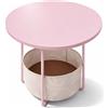 Relaxdays tavolino Rotondo con Cestino in Tessuto, 50 x 45 cm, da Salotto, MDF e Metallo, Rosa-Crema