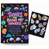 AIROW Space Universe - Biglietto di ringraziamento per amici, partner, moglie, marito, formato A5, formato A5, stampa su entrambi i lati, design originale disegnato a mano, include busta kraft e