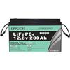 Generic Leisure batteria，LiFePO4 Batterie 12V 200Ah, Lithium Freizeitbatterie,Sistema BMS integrato, adatto per impianti fotovoltaici e sistemi di accumulo di energia.