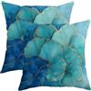 Generic Set di 2 federe per cuscini turchesi, eleganti foglie di ginkgo, decorative per l'estate, quadrate, per divano, letto, 45,7 x 45,7 cm