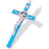 DICOSMETIC Croce smaltate da parete con croce di San Benedetto, 19,5 x 9,8 cm, croce cattolica cristiana, decorazione regalo di Pasqua per donne e uomini, blu cielo
