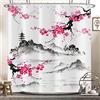 Hnmdmyi Tenda da doccia fiori di ciliegio 180x200, asiatico stile giapponese fiori rosa tende da doccia acquerello montagna arte tenda da bagno impermeabile poliestere tessuto lavabile tenda da bagno