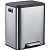 Relaxdays Pattumiera a Pedale da Cucina, 2 Scomparti 15L, Cestino Raccolta Carta, Plastica, Chiusura Silenziosa, Argento