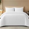 Pamposh Set copripiumino righe satinate - Set di biancheria da letto di qualità alberghiera premium - Biancheria da letto in microfibra ipoallergenica (Bianco, (260 x 220) + 2 x (50 x 80))