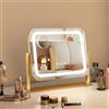 Ratsamee Specchio Trucco con Luci, 35X30cm Specchio da Tavolo LED, Specchio Ingranditore 10X Staccabile, 3 Temperature di Colore, Rotazione 360°, Controllo Tattile, Telaio in Metallo, Oro