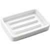 HillSpring Portasapone in ceramica opaca con scanalature in rilievo, porta sapone rettangolare per piano di lavoro, doccia e cucina, bianco