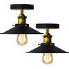 HTRUIYATY 2 Pezzi Plafoniera Ombrello Vintage E27 Industriale Retro Metal Paralume Lampada Soffitto Barn Light (Nero 22 cm)