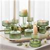 Joeyan Portacandele in Vetro Verde,Candela Natalizia Mini Rigate Affusolate, Set di 6 Lumi da Tavolo Antivento per Centrotavola | Moderni Decorazioni Matrimonio,Compleanno,Natale,la Casa | Idea Regalo