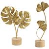 Hoxfly 2pcs Scultura Foglia di Ginkgo Biloba in Metallo - Soprammobili Moderni da Interno, Statuette Decorative Casa Design Oro per Soggiorno, Camera da Letto, Ufficio e Ingresso, Regalo Elegante